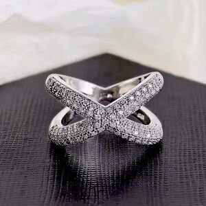 Swarovski Elements 925 Silver Infinity X Contemporary Ring NEW